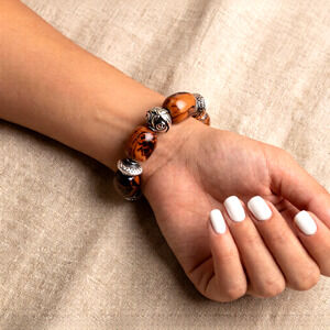 Handmade bracelet featuring natural polished agate, jasper,silver plated